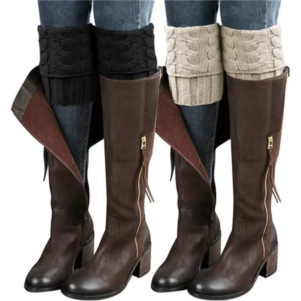 2 Pairs Women's Boot Cuffs Winter Short Cable Knit Leg Warmers Boot Socks Gifts
